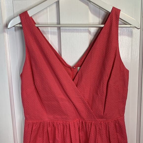Loft Coral Sleeveless Barbiecore V-Neck Midi Dress New with tag W-707 Size 4 - Picture 2 of 9